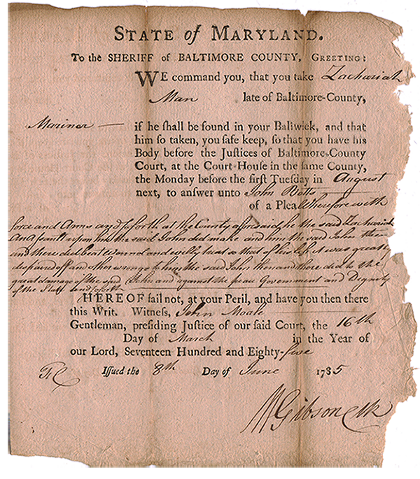 1785 Baltimore arrest warrant 12 72i