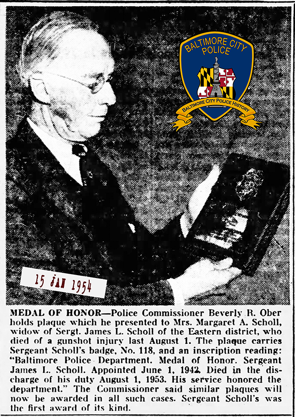 The Evening Sun Fri Jan 15 1954 First Fallen officer plaque 72