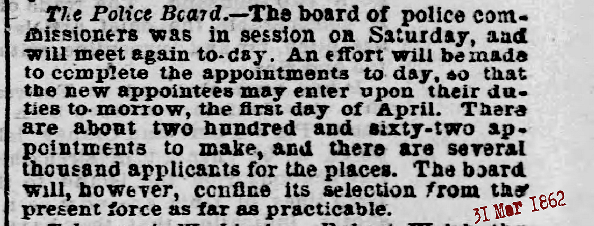 31 mar 1862 The Baltimore Sun Mon Mar 31 1862 new police262 72